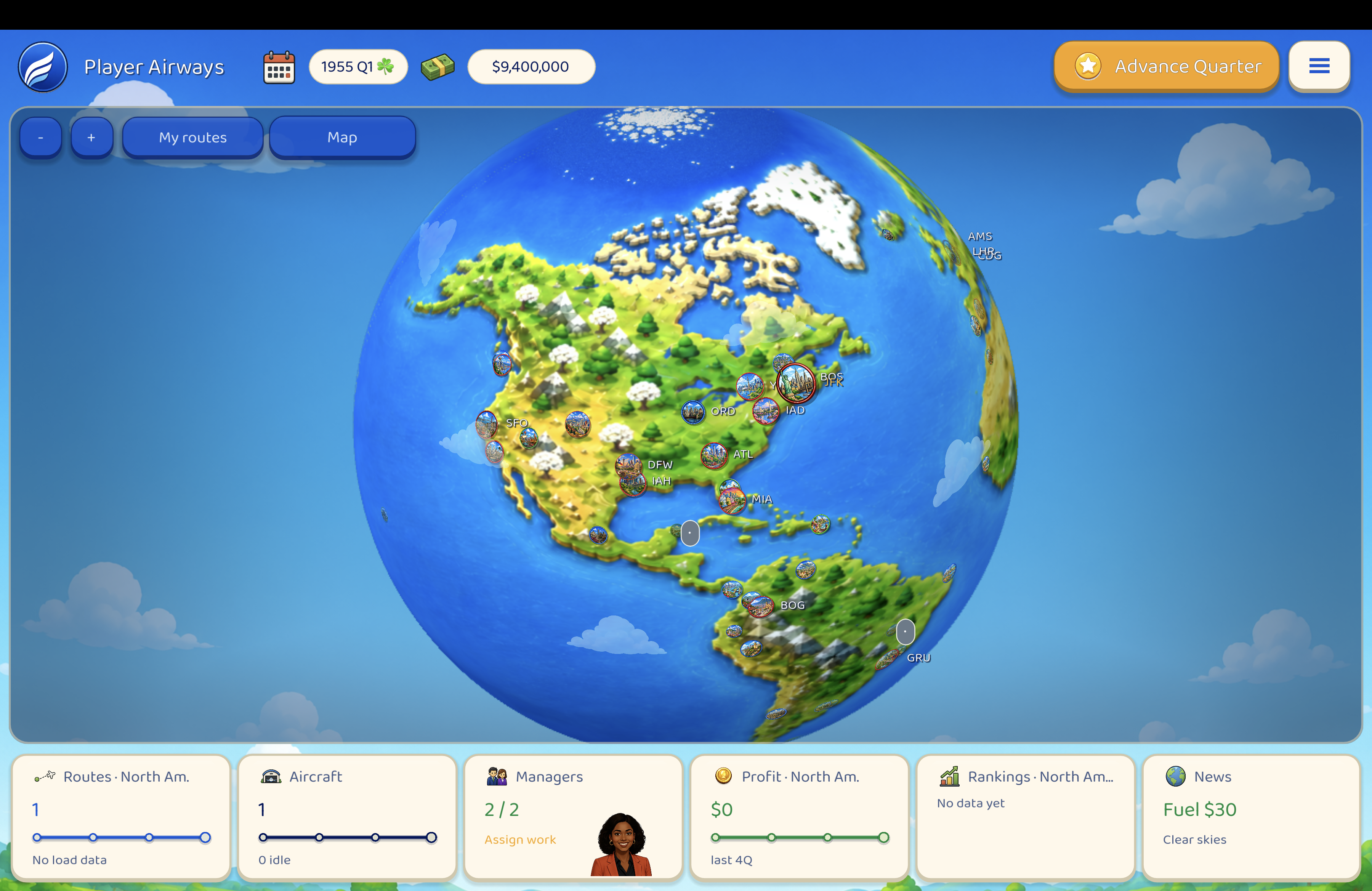Aviator: Airline Empire 3D Globe Strategy View