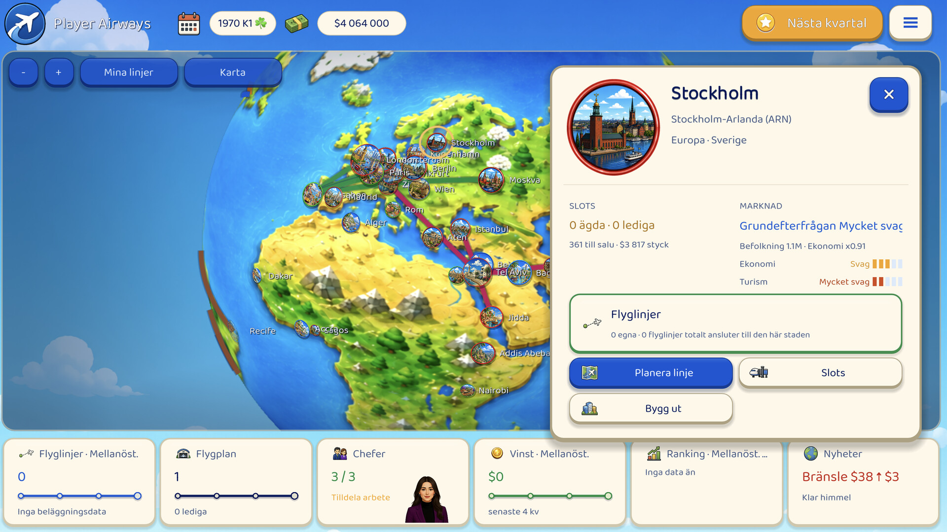 Aviator: Airline Empire Stockholm City View in Svenska / Swedish