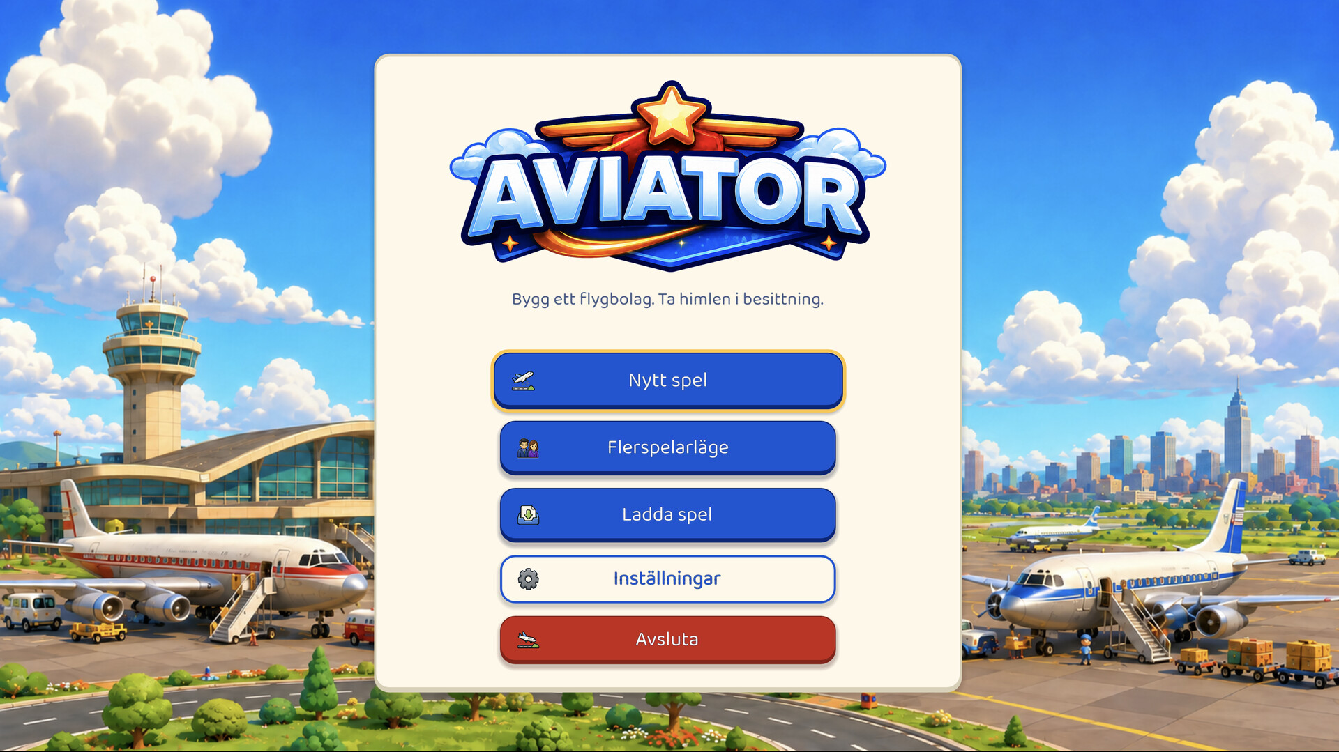 Aviator: Airline Empire Main Menu in Svenska / Swedish