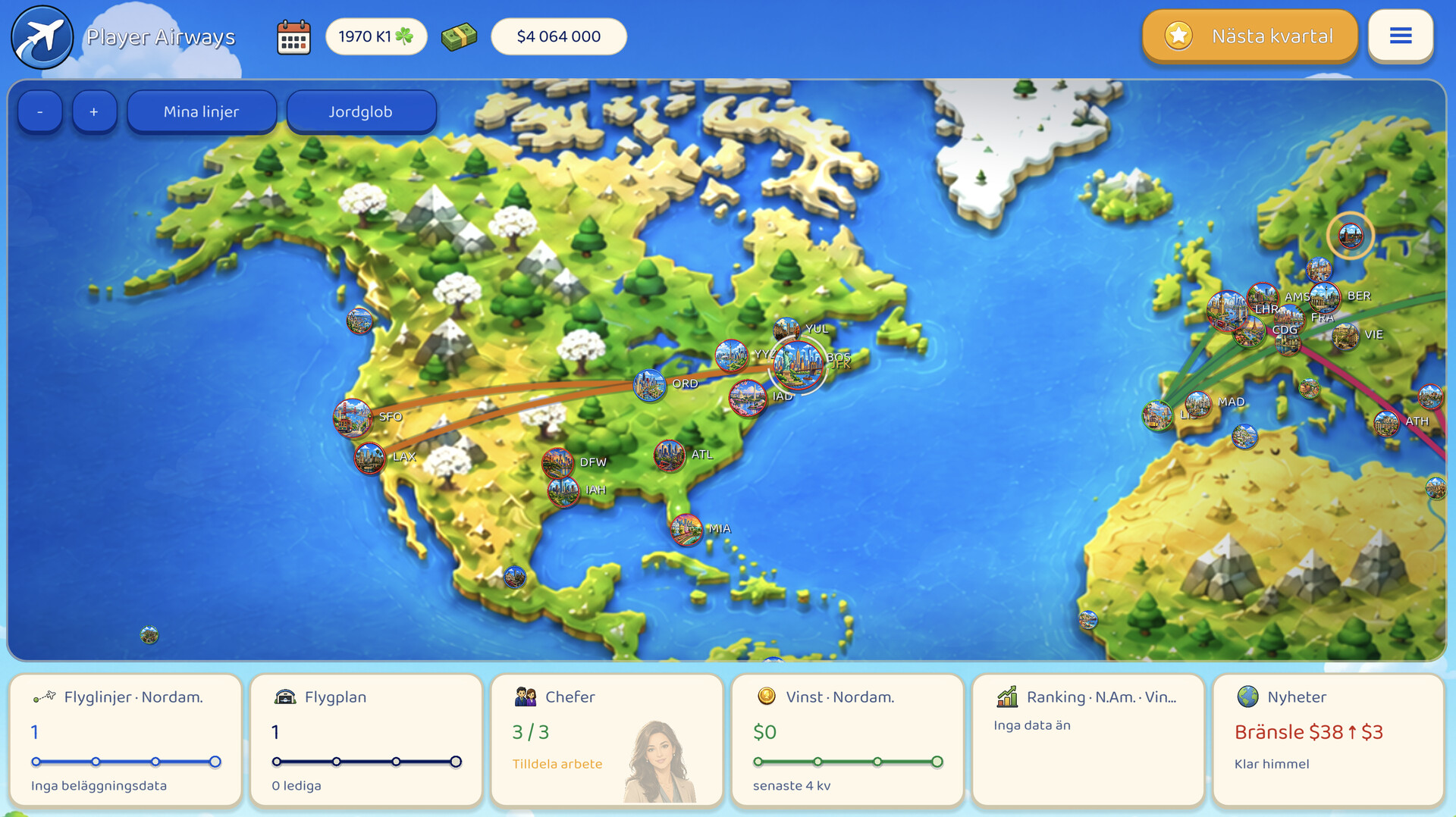 Aviator: Airline Empire World Map in Svenska / Swedish